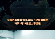 众泰汽车：2024年公司归母净利润亏损10亿元，主要原因为计提10亿元资产减值准备所致