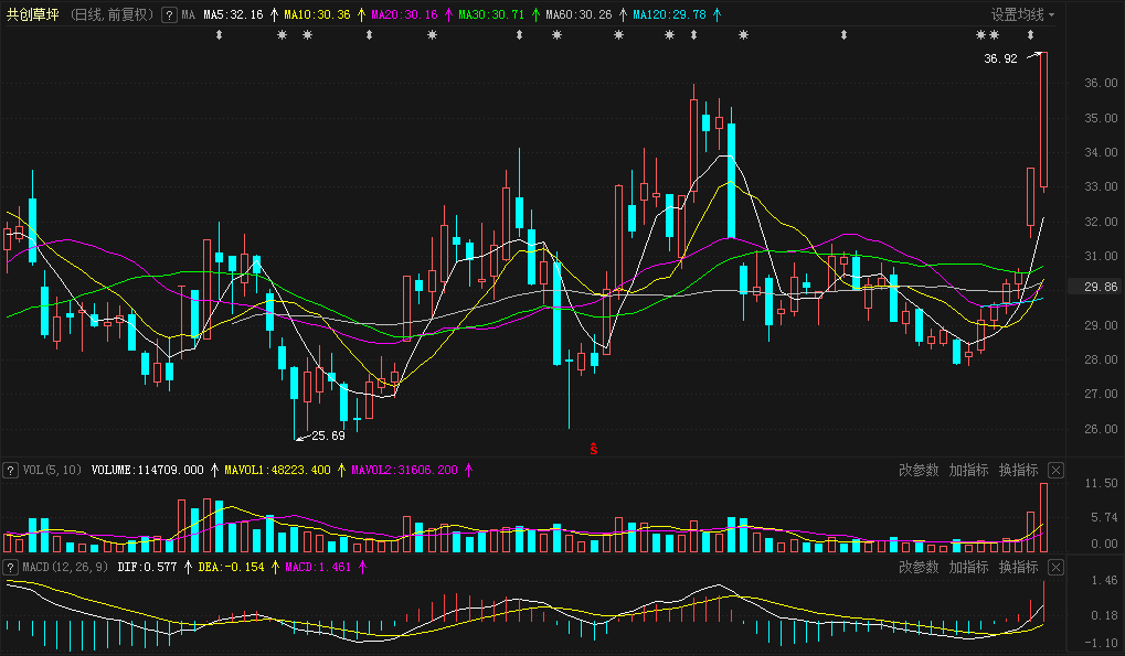共创草坪连收6个涨停板